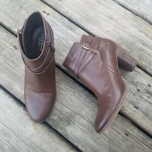 Cole Haan Hayes Leather Belt Bootie in Chestnut Brown Size 8.5 Classy Boho